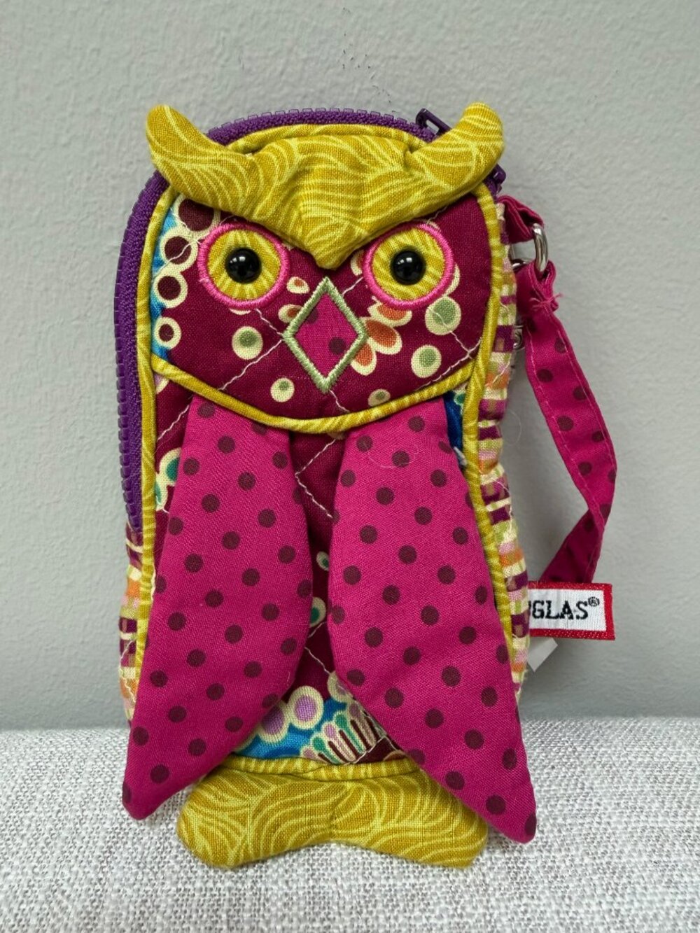 Adorable Colorful Quilted Owl Coin Purse Wristlet by Douglas